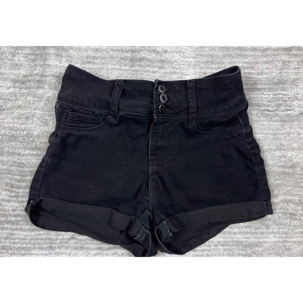 Blue Savvy Denim Shorts Womens 5/27 Black High Rise Triple Button Cuffed Stretch